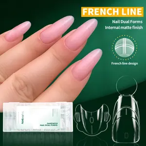 280PCS French Tip Nail Forms Sandwich Style Reusable Nail Extension Mold Matte Inner 14 Sizes Square Coffin Almond Oval Shapes for Nail Tech