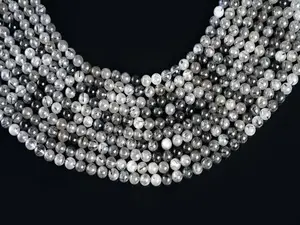 Natural Black Rutile Quartz Gemstone Round Smooth Beads String 15.5 Inches Long 4/6/8/10 MM for Jewelry Making and Crafting - AS & JG