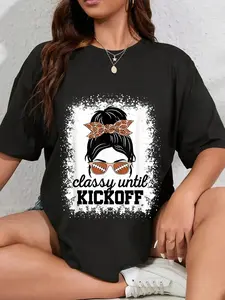 100% Cotton Unisex Classy Until Kickoff American Football Game Day Women Girls Round Neck Short Sleeve T-Shirt Women's Men Graphic Tee