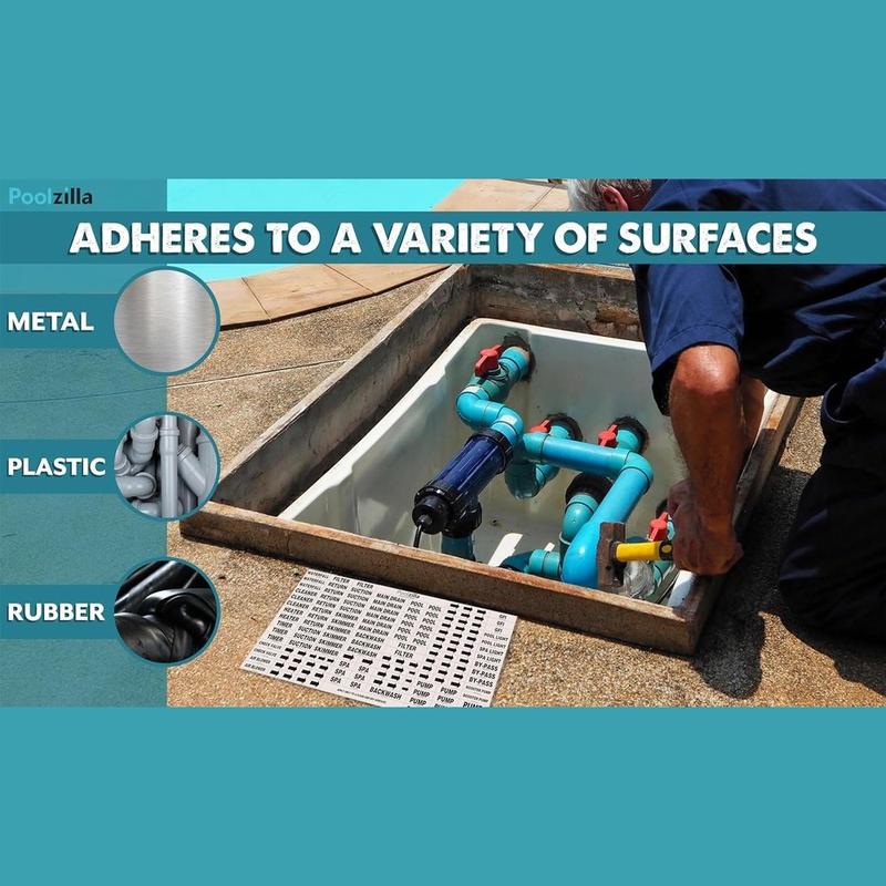 Poolzilla Premium Waterproof Sticker Labels For Swimming Pool Plumbing and Equipment