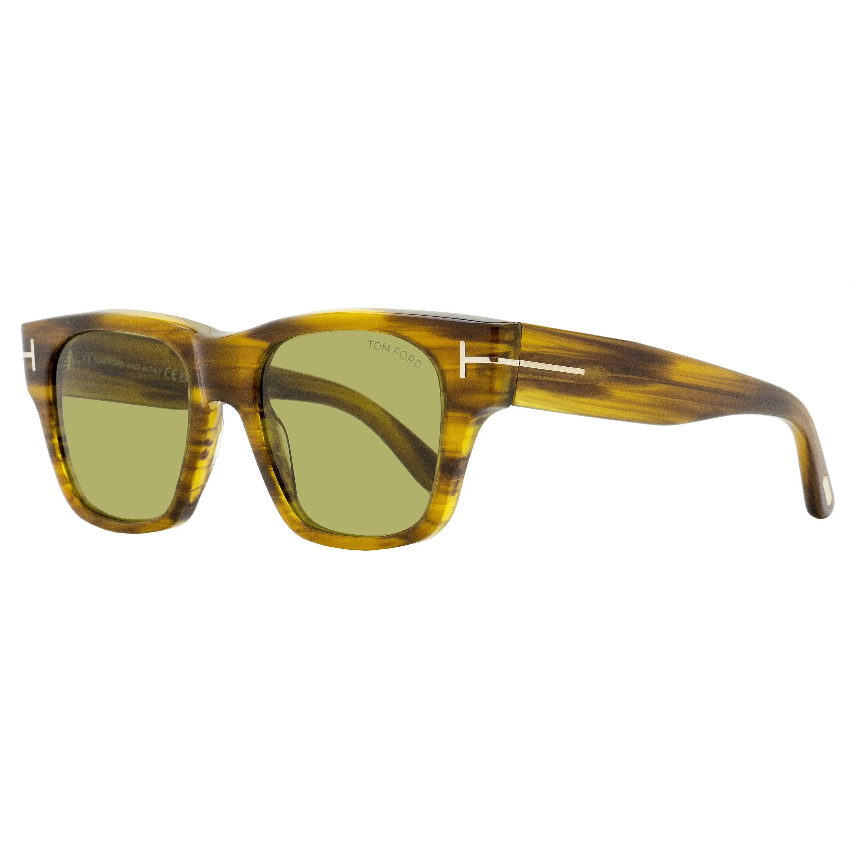 Tom Ford Men's Caine-02 Glam Square Frame Sunglasses, Brown Melange Full Rim Acetate with Gold 'T' Detail & UV Protection, Bold Square Silhouette