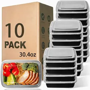 Food Prep Containers, 10 Pack Food Storage Containers with Lids, Disposable Bento Boxes, Reusable Plastic Lunch Boxes, Kitchen Food Takeaway Boxes, Microwave Dishwasher, Freezer Safe, BPA Free, Stackable