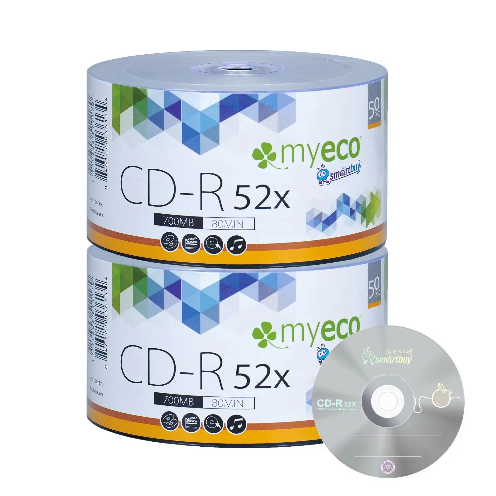 MyEco Blank Recordable CD-R Discs (2 x 50 Pack), 52x Write-Once, 700MB, 80Min, Economy Logo Media, Economy Friendly Use, Compatible with Most Readers & Writers, Read Compatible with CD-ROM Playback Devices