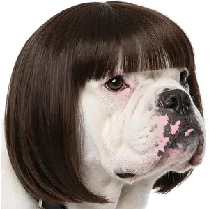 Funny Dog Wig for Small Medium Large Dogs with Adjustable Elastic Bands, Trimmable Pet Costume Cat Cosplay Decoration for Halloween, Christmas, Parties