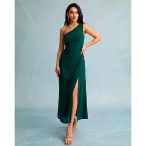 The Green One Shoulder Sleeveless Maxi Dress