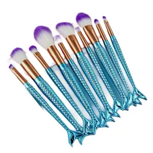 10Pcs Mermaid Makeup Brushes Cosmetic Tool Eyeshadow Powder Blush Blue Set Great Mother’s Day Gift!!