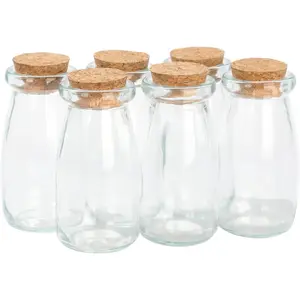 Decorative Glass Bottles with Cork Stoppers (100 ml Yogurt Bottles / 6 Pcs)