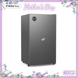 Upstreman mini fridges 3.2 Cu.Ft Sleek Stainless Steel Mini Fridge Energy Star Certified Adjustable Temperature Thermostat Reversible Door Compact pink Refrigerator Office Bedroom or Dorm CR32 College Outdoor drink fridge skincare fridge beverage cooler t
