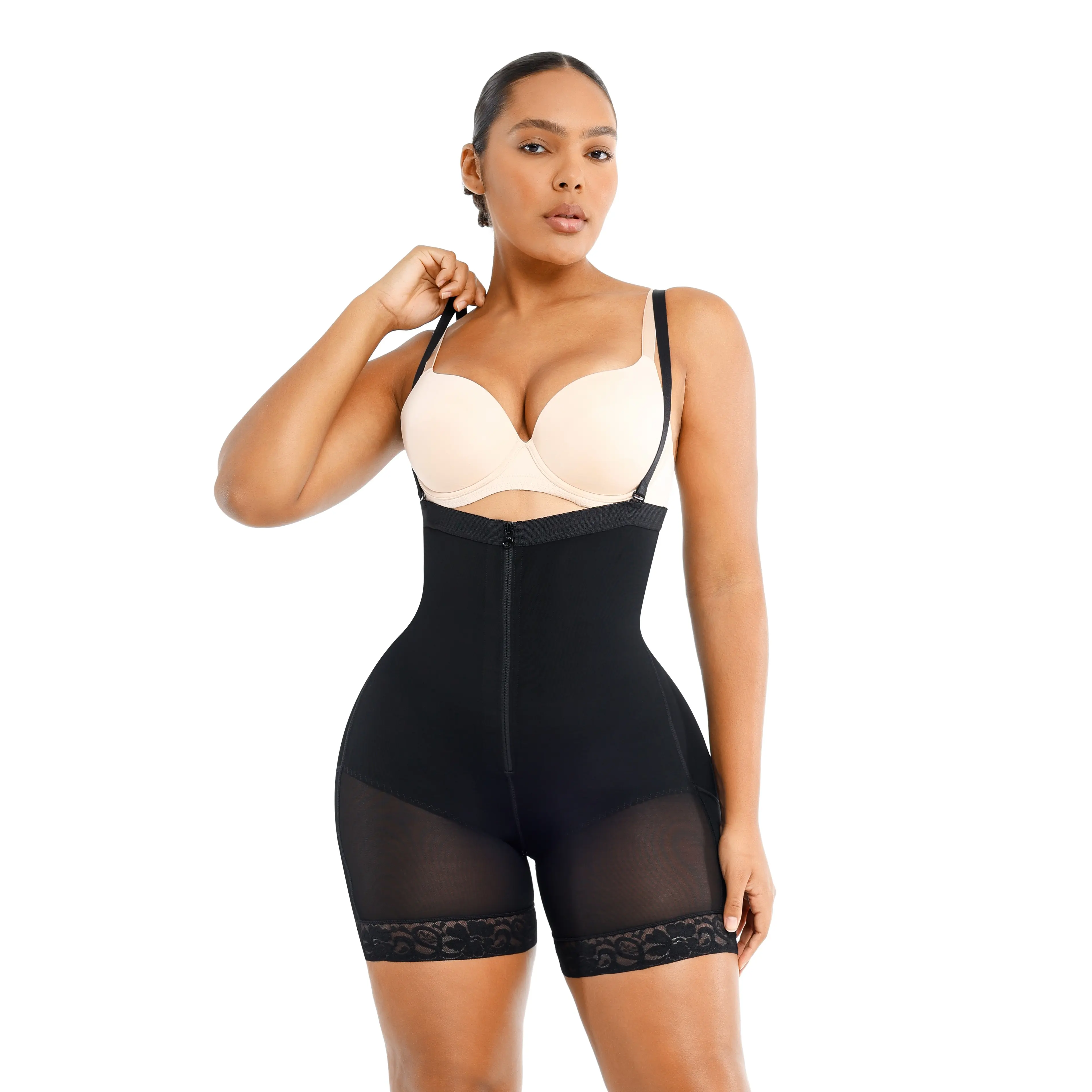 Zipper-Front Shorts-Black