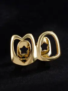 1Pc Hollow Love Heart Double Splice Grillz, Halloween Smooth Gold Teeth Hip Hop Tooth Jewelry