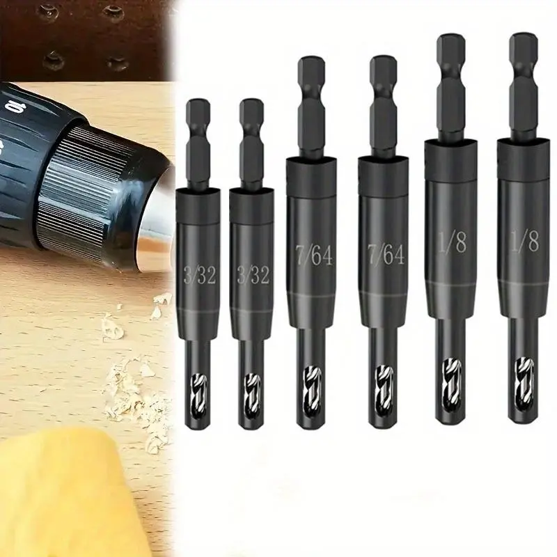 6 Pcs Self-Centering Drill Bit Set,Including 3/32",7/64",1/8",Bit for 1/4 in Clic-Change Hex Shank Drill,Ideal Replacement,Easy to Install,Hinge Drill Bit Center Finding Drill Bit,Tools & Hardware,Summervibes