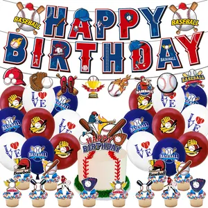 Baseball Theme Birthday Party Decoration Set, Includes Baseball Banner, Garlands, Cake Topper, Balloons, Perfect for Baseball Fans