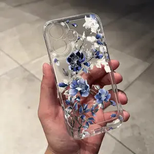 Blue Floral Branch Phone Case for iPhone 16/15/14/13/12/11 Pro Max, Premium Transparent Full-Body TPU XS/XR Shockproof Cover with Unique Fashionable Design – Compatible with XS MAX, 7, 8, 6, 6S Plus, SE2, and SE3