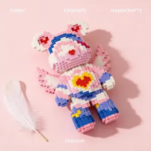 1548pcs Blue Heart Angel Bear Series Building Blocks, Building Block Figure, Creative Assembly Toy, Handmade DIY Decorative Craft, Desk Home Living Room Decoration