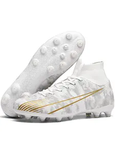 Men's and Women's Football Shoes, New Anti-Slip High-Top Ag Studs, Breathable Adult Sports Shoes, Couples' Outdoor Professional Soccer Shoes