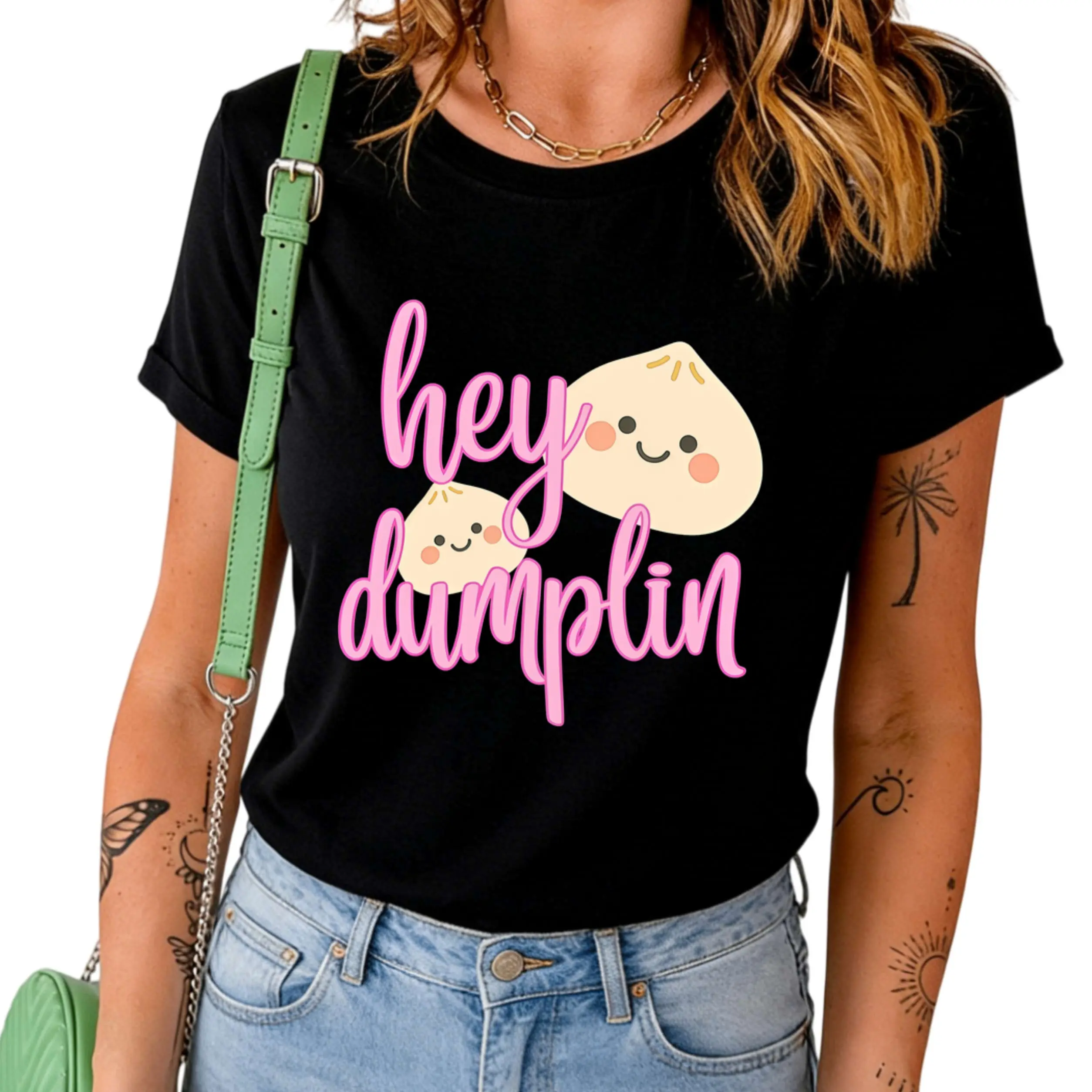 Hey Dumpling Print T-Shirt Short Sleeve Round Neck Casual Top Suitable for Spring Summer Women'S Clothing Same Style for Men And Women 2026 Summer Short-Sleeved Printed T-Shirt