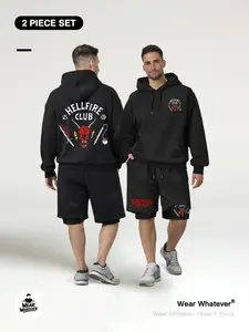 Stranger Things Hellfire Club 「2-Piece Set」, Casual Graphic Hooded Sweatshirt with Breathable Shorts, Perfect for Home and Outings