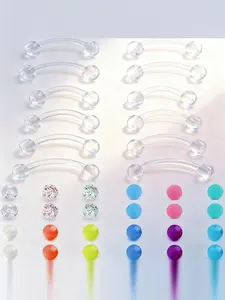 36pcs 14g Plastic Industrial Barbell Earrings, Pregnancy Belly Button Rings, Tongue Rook Eyebrow Studs, Septum Piercing, Flexible Transparent Arc Bars