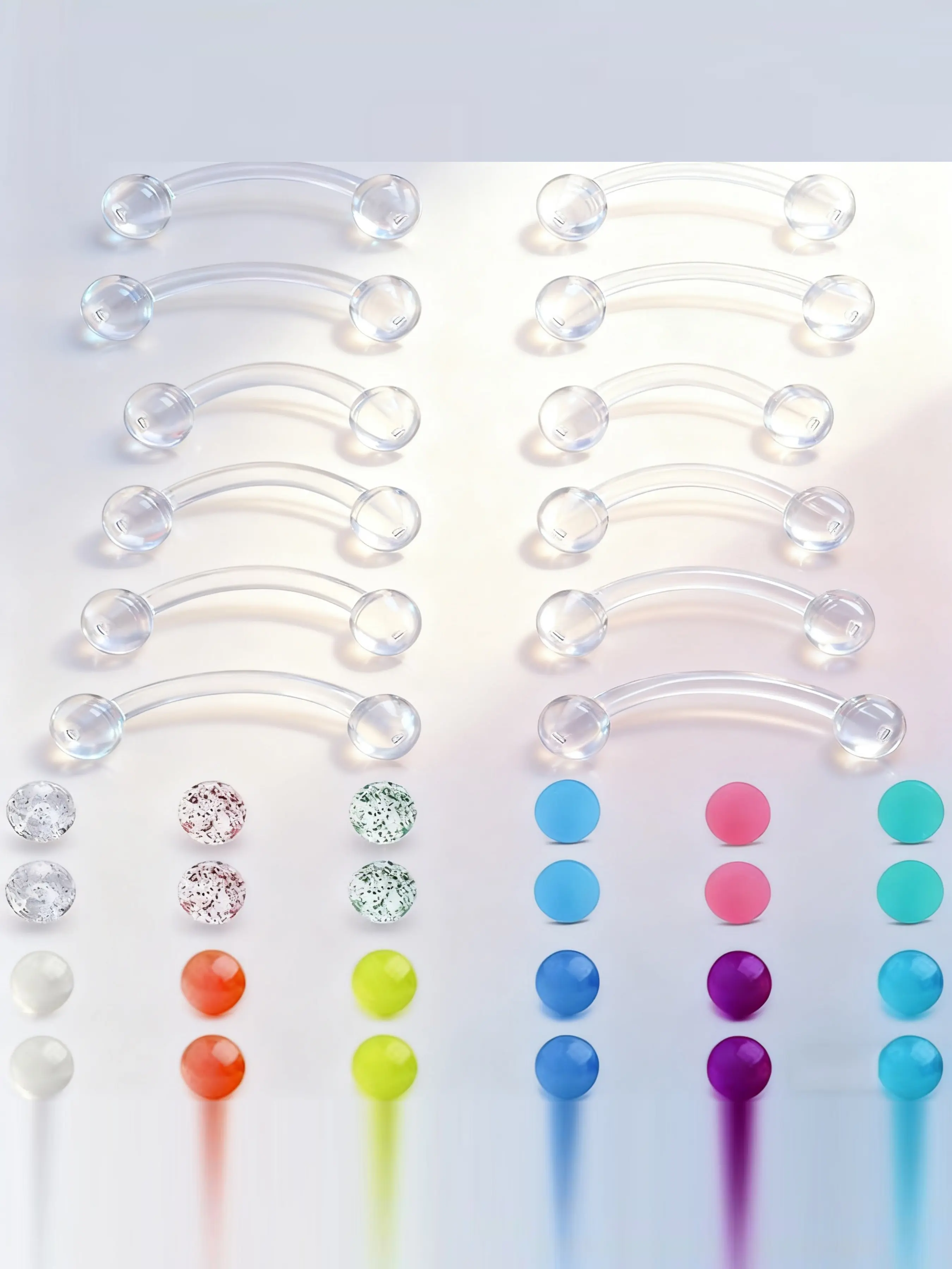 36pcs 14g Plastic Body Jewelry Industrial Barbell Earrings, Pregnancy Belly Button Rings, Tongue Rook Eyebrow Studs, Septum Piercing, Flexible Transparent Arc Bars