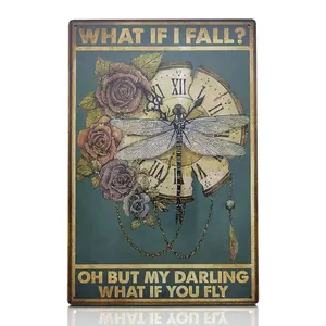 Metal Posters for Room Wall Decor - What If You Fly Metal Signs Vintage Wall Art for Home Wall Decor Home Office Decoration for Bedroom Aesthetic - Fall Wall Art Wall Decor Vintage Tin Signs for Home