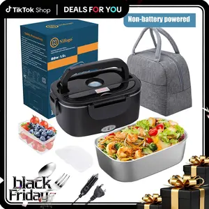 Black Friday Portable Electric Lunch Box Heater 1.8L with Tableware & Bag 110V/12V/24V Leak-Proof for Home Office Car Travel High Quality Plastic