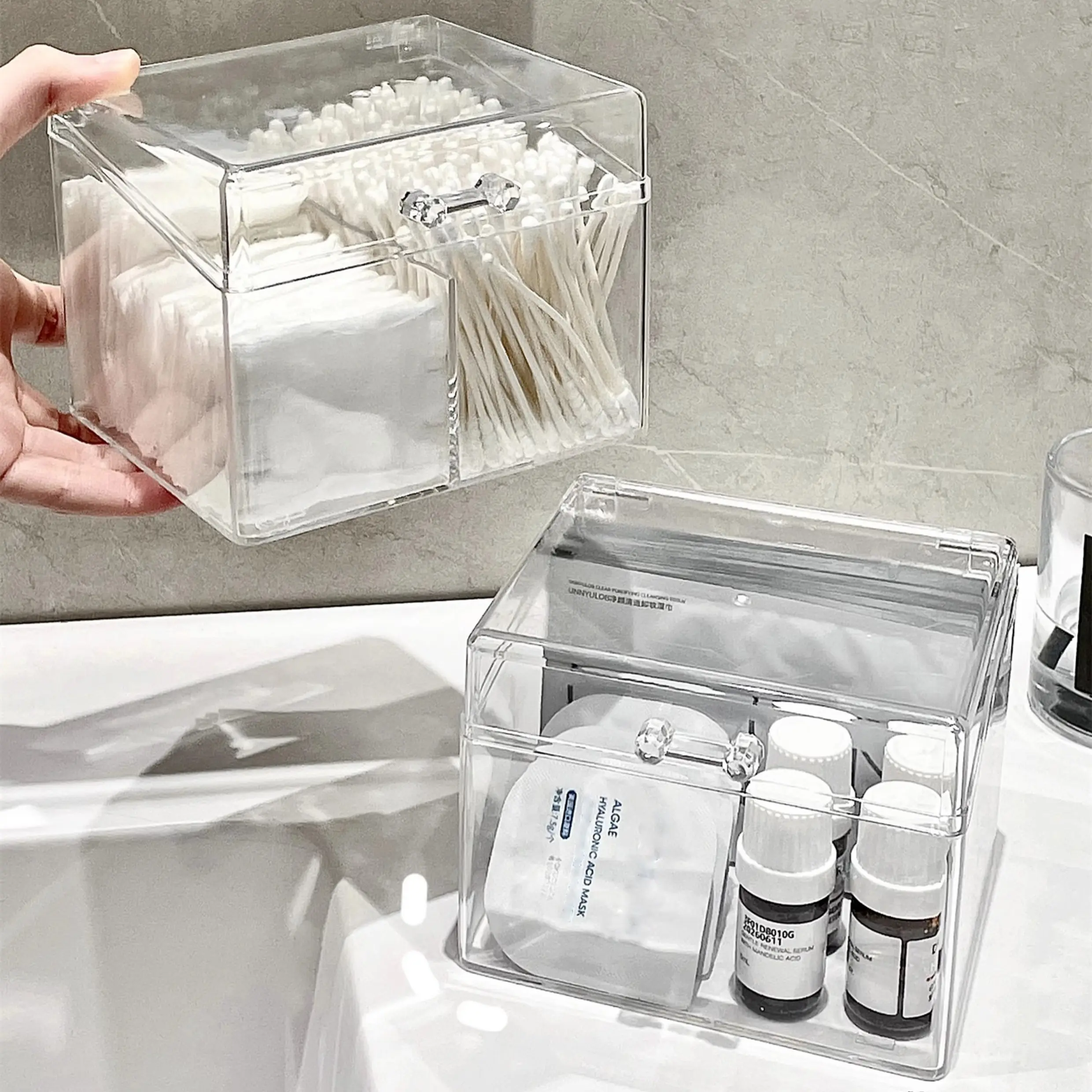 Clear Plastic Organizer Box for Swabs, Makeup Pads & Tweezers - Transparent Multi-Compartment Storage Solution for Bathroom or Vanity Organization, Bathroom Organizers And Storage