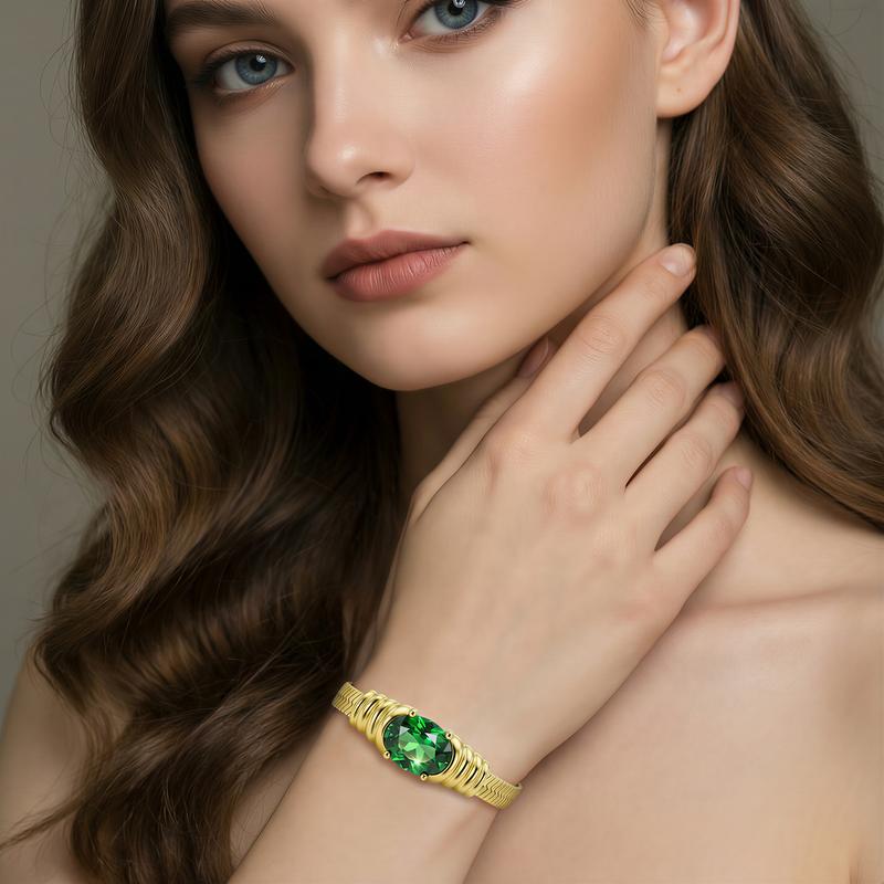 Fanzq 16k Gold Bracelet with Emerald Gem | Vintage Luxe Statement Jewelry for Party/Daily ,gifts for women,gifts for girlfriend,christmas gifts for gf,gifts for mom,mom gifts