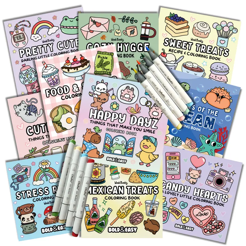 Picked For You! 3 Book Coloring Bundle with 8 Mystery Ohuhu Alcohol Markers by Wook Books