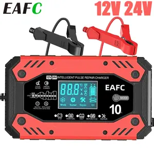 EAFC 12V 10A Fully Automatic Car Battery Charger Smart Pulse Repair 24V 5A for AGM GEL WET Lead Acid Charger LCD Display