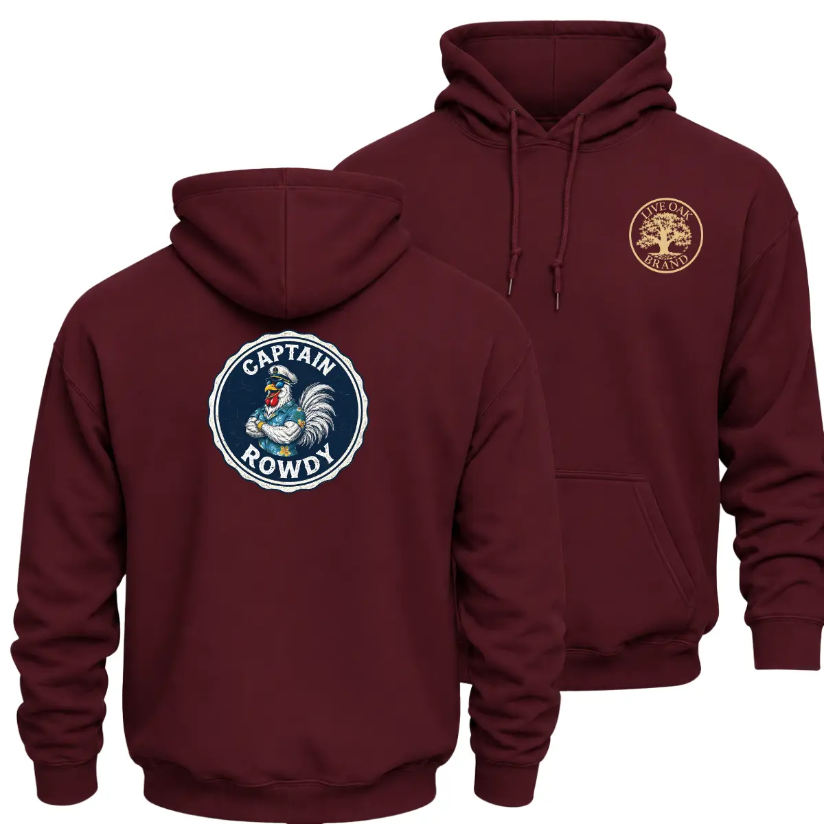 Vintage Captain Rowdy Rooster Outdoor Hoodie, Double Sided Nautical Sailor Rooster Graphic Pullover Sweatshirt, Retro Funny Captain Rooster Hoodie, Heavyweight Sweatshirt, Funny Rooster Gift For Men