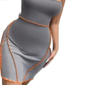 SHEIN Apparel - Grey Dress with Orange Trim Detailing for Stylish Wear.