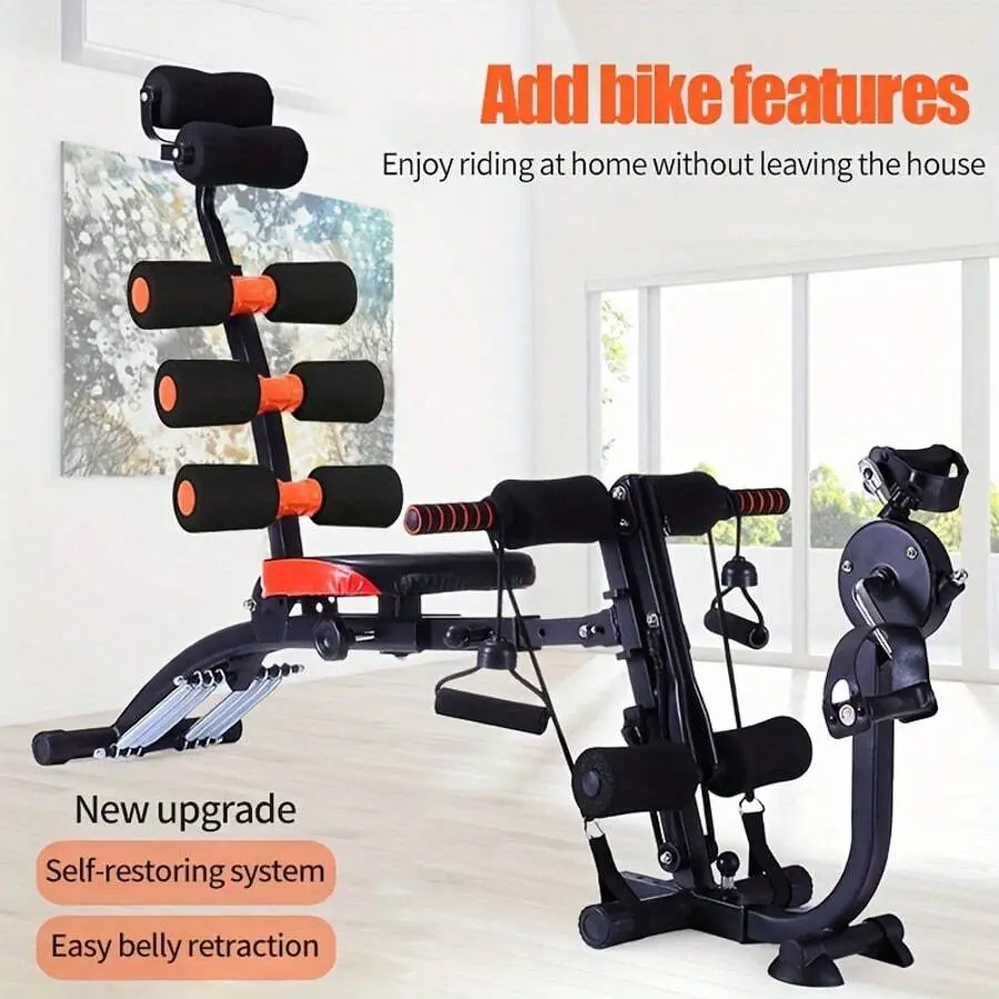 2025Home Multifunctional Sit Up Machine, Waist And Abdomen Enhancing Leg Shaping Device, Dumbbell Stool With Six Functions In One, Fitness Equipment, Abdominal Machine, Abdominal Trainer, With Bicycle Portable Home Gym Adjustable Squat Rack