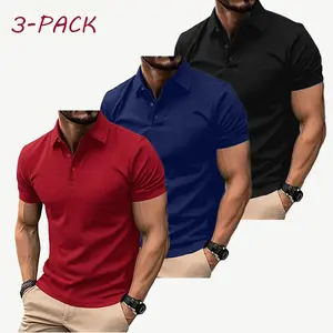 3-Pack Men’s Solid Polo Shirts, Breathable Stretch for Golf and Everyday Wear
