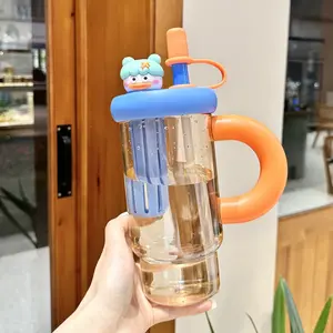 900ML Large Capacity Bingba Cup, Reusable Plastic Water Bottle with Lid and Straw, Portable Kitchenware for Women, Outdoor Sports Drinkware, Sports Drinking Bottle, Travel Water Bottle