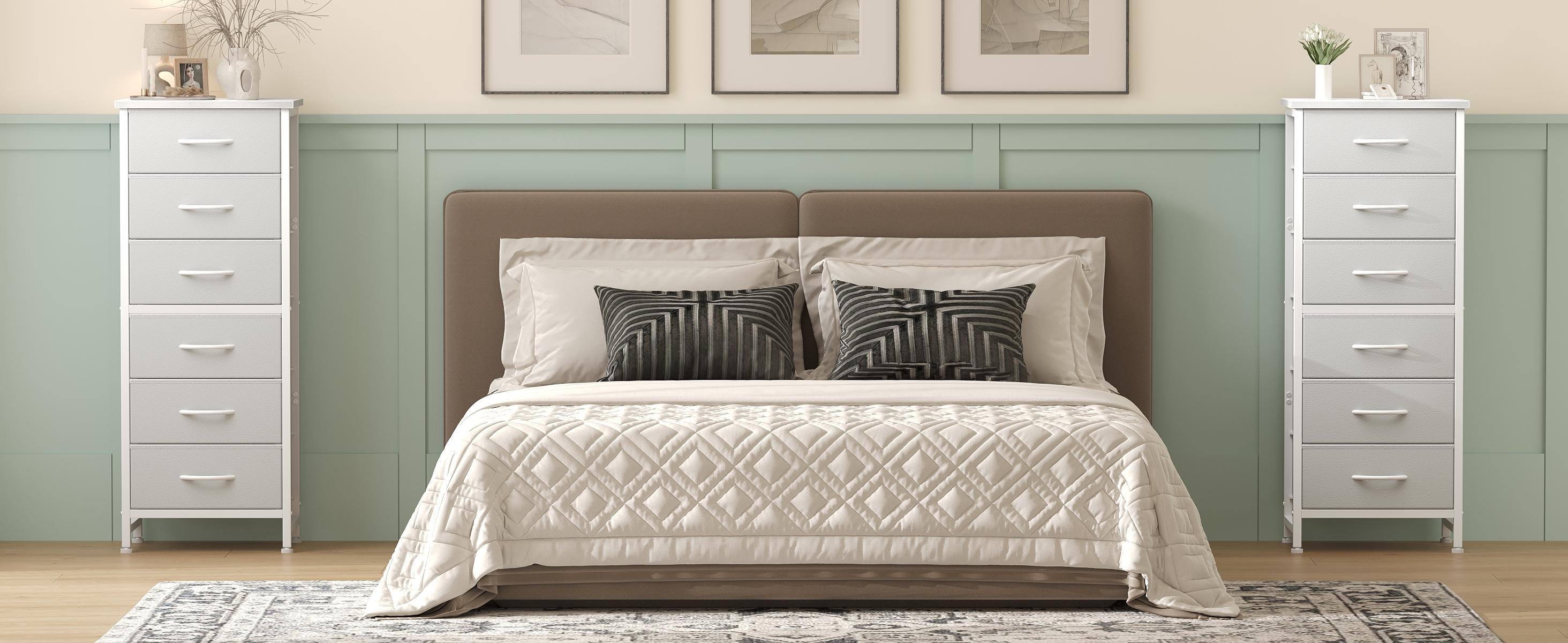 Tall Storage Dresser with 6 Fabric Drawers, Metal Frame with Cross Support Rods, Anti-Tip, Wood Top for Bedrooms, Offices and Compact Spaces Tall Storage Dresser with 6 Fabric Drawers, Metal Frame with Cross Support Rods, Anti-Tip, Wood Top for Bedrooms, Offices and Compact Spaces