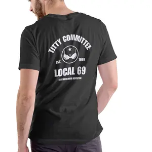 "Titty Committee Local 69" Est 1969 Certified Boob Inspector Design, Graphic T Shirts Men's Short-Sleeve Round Neck Casual Cotton Menswear Graphic T-Shirt, Unisex