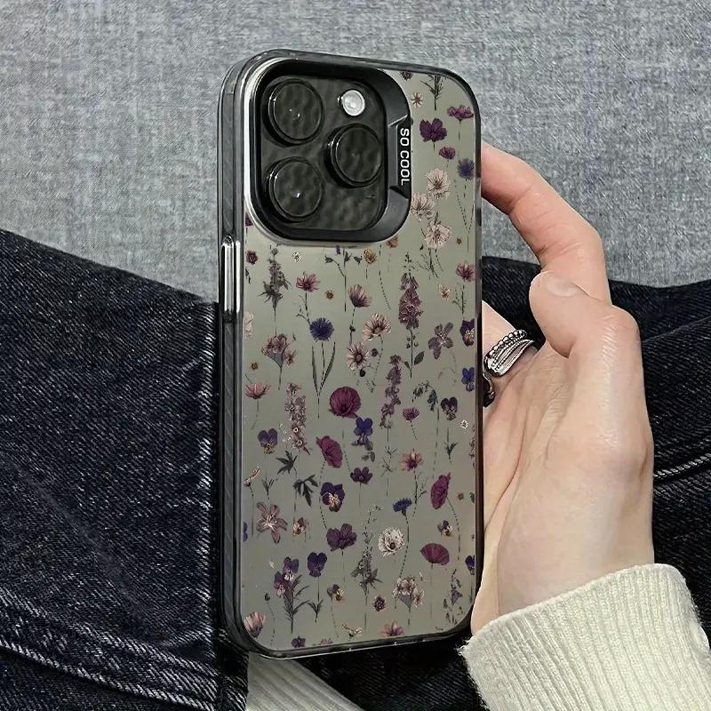 A Personalized Shockproof Phone Case for Apple in Laser Black And Purple Floral