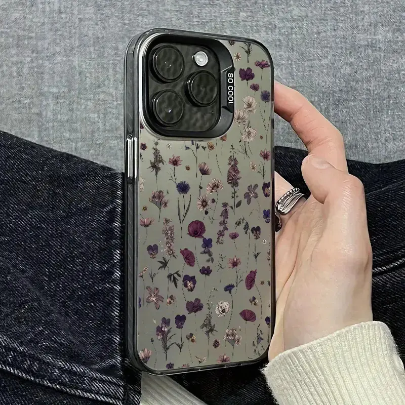 A Personalized Shockproof Phone Case for Apple in Laser Black And Purple Floral