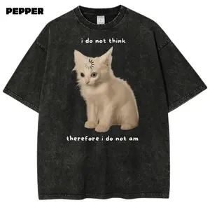 I Do Not Think Therefore I Do Not Am Meme Cat T-Shirt, Vintage Funny Graphic Tee, Unisex Meme Cringe Funny Dumb Shirt, Menswear, Womenswear, Streetwear