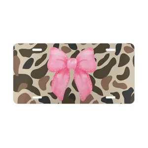Pink Bow Camo License Plate, Coquette Ribbon Car Tag, Aesthetic Country Girl Vehicle Decor, Outdoor Pink Ribbon Vanity