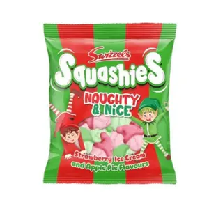 Swizzles Squashies Christmas Naughty & Nice Limited Edition Apple Pie And Strawberry Ice Cream 5 Ounce Peg Bag Sour Peach Gummies Bonbon Candy Snack Sweet