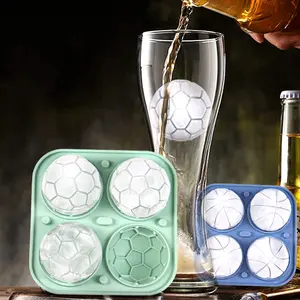 Soccer Ice Cube Mold, Football Shapes Ice Cube Tray, Silicone Sphere Ice Mold Chocolate Mold with Clear Funnel-type Lid, Make 4 Large Ice Balls for Chilling Whiskey Cocktails Drinks, Black