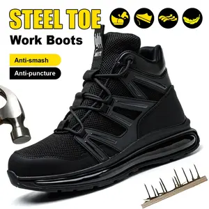 Men's Steel Toe Safety Shoes, Puncture-Proof Kevlar Work Sneakers with Air Cushion Sole for Construction & Comfortable Standing, Footwear, Closed
