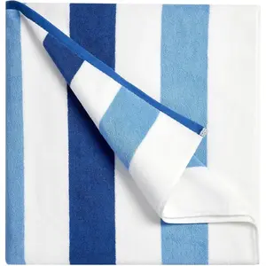 Cotton Oversized Beach Towel, Extra Large 40x70 Inches, Plush Thick Pool Towel, Fluffy Blue Stripe Swimming Towel for Adults Men Women (White Navy Blue)