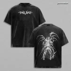 Vintage Washed Heavy Cotton Oversized Tee: Dark Angel Graphic, Gothic Streetwear