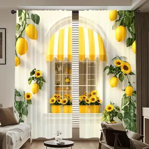 Lemon Tree Shop Printed Curtains, 2 Piece Set Modern Design, Durable Polyester Fabric, Suitable for Living Room and Bedroom Home Decor
