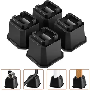4 Pack Adjustable 4" Heavy-Duty Bed Risers with Anti-Slip Rubber Base