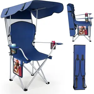 Portable Camping Chair with Canopy - Folding Chair with Canopy, Durable 600D Oxford Canopy Chair for Camping, Beach, Picnics, Fishing & Sports
