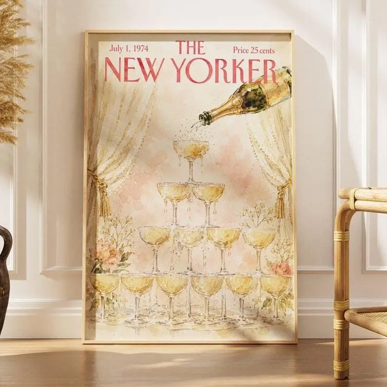 [Unframed] Vintage New Yorker Champagne Poster, Elegant Celebration Art, Luxury Cocktail Print, Wall Art Template, Home Decor Prints