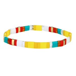 KELITCH Bracelet Exquisite Multi Color Miyuki Tila Flat Bead Elastic Bracelet Jewelry Bracelet Handmade, Fashionable and Elegant Bracelet